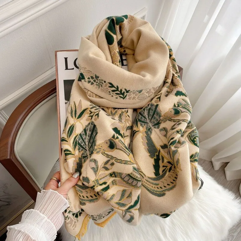 2021 Luxury Floral Print Women Winter Scarf Pashmina Shawl Lady Wraps Cashmere Thick Warm Scarves Female Bufanda Stoles