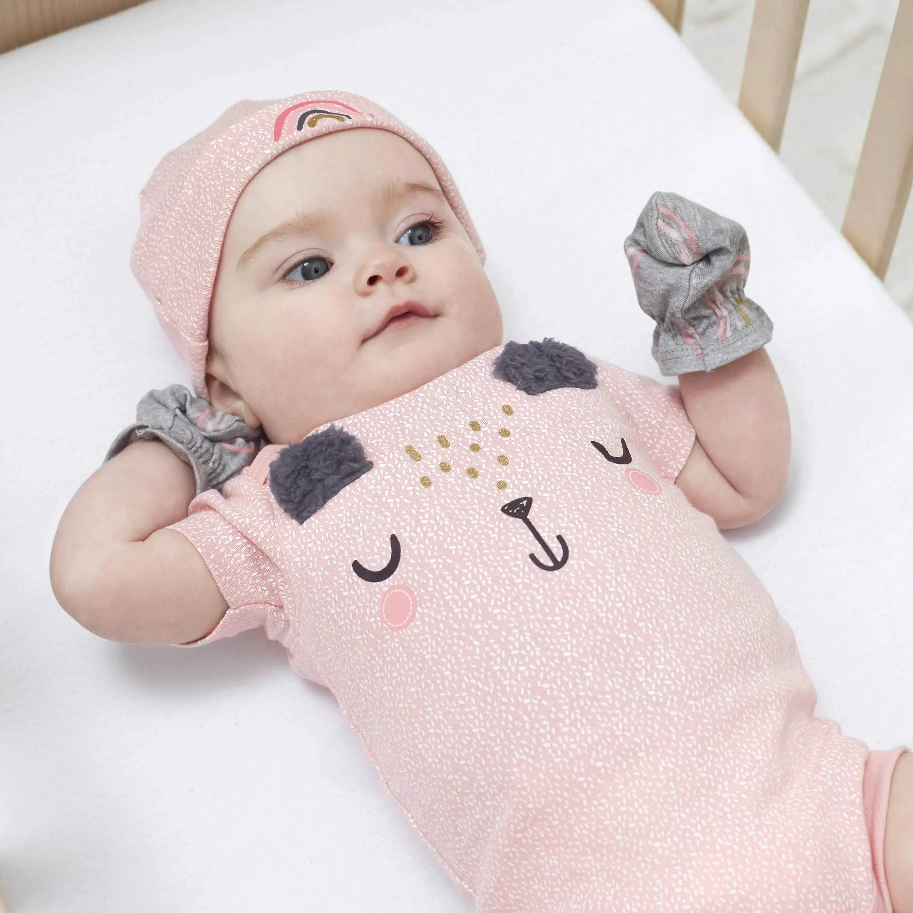 8-Piece Baby Girls Bear Caps & Mittens Set