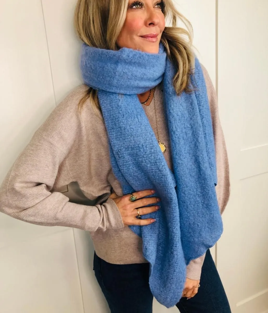 Blue Lucy Boucle Wool Blend Scarf