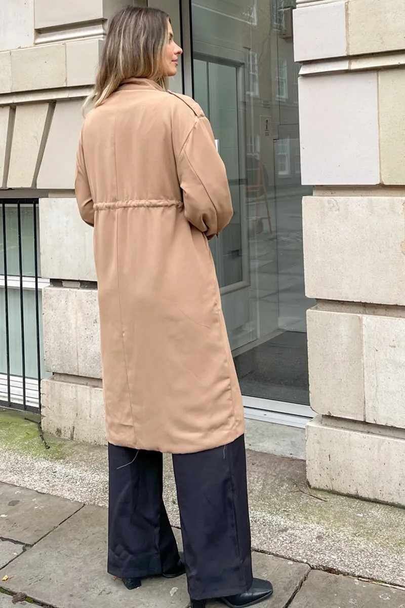 CAMEL MILITARY STYLE LONGLINE COAT