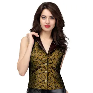 Camille Gold Brocade Ladies Notch Collar Waistcoat