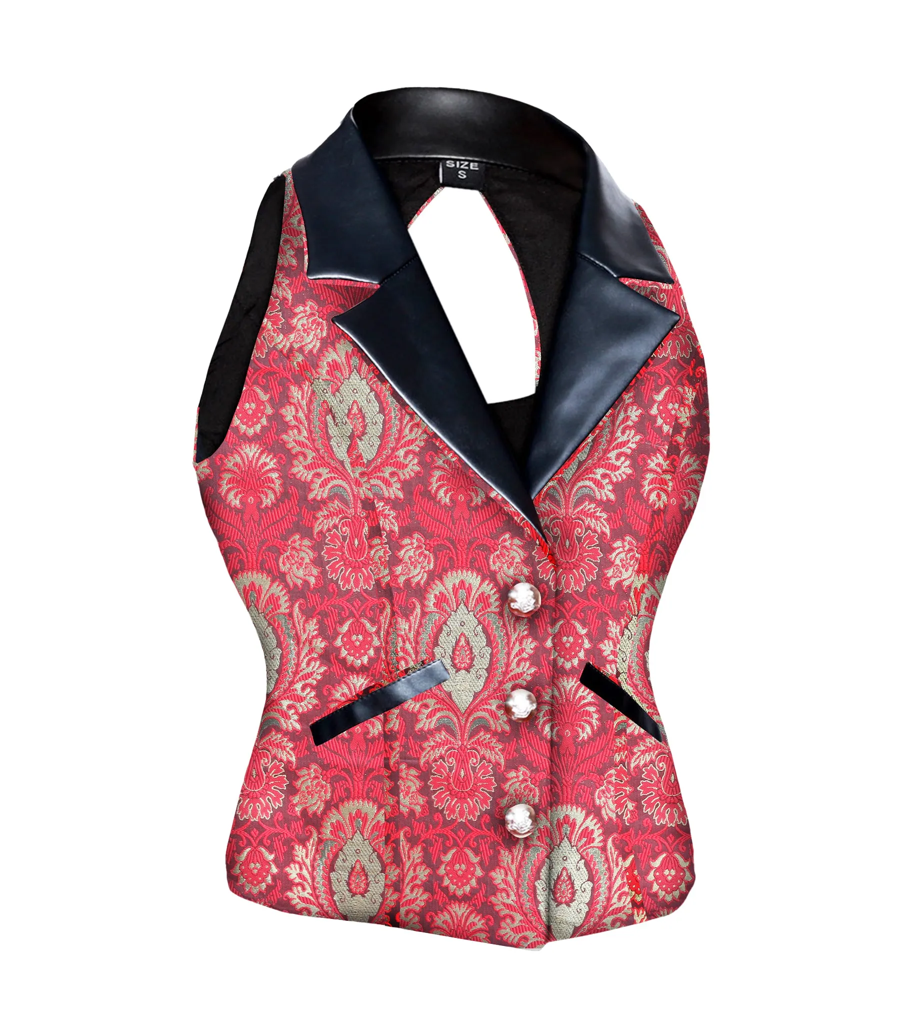 Camille Redgold Jacquard Fabric Notch Collar Waistcoat