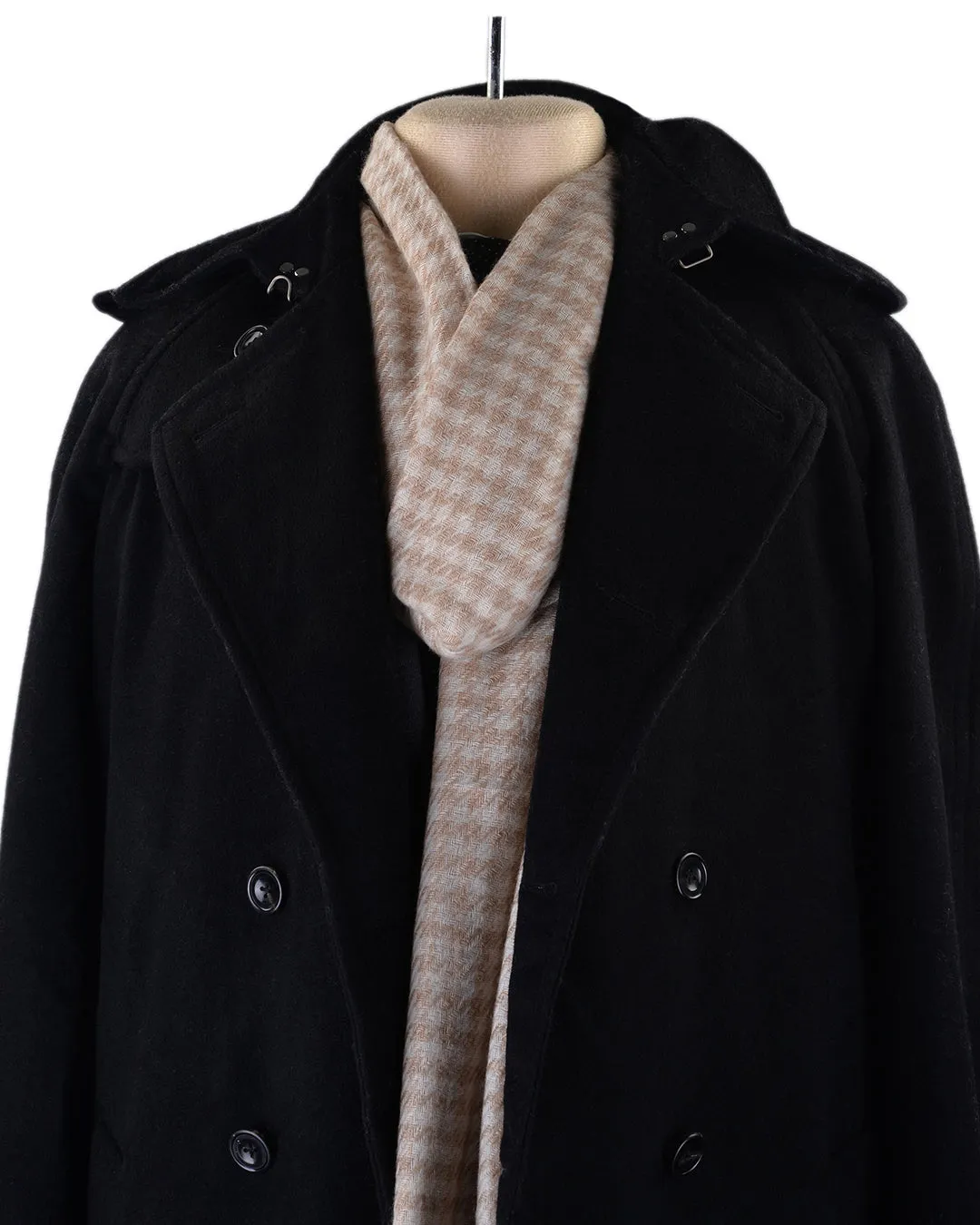 Cashmere Wool Scarf Tan Cream Checks Twill