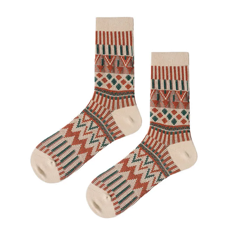 Colored Tribal-Like Pattern Cotton Socks