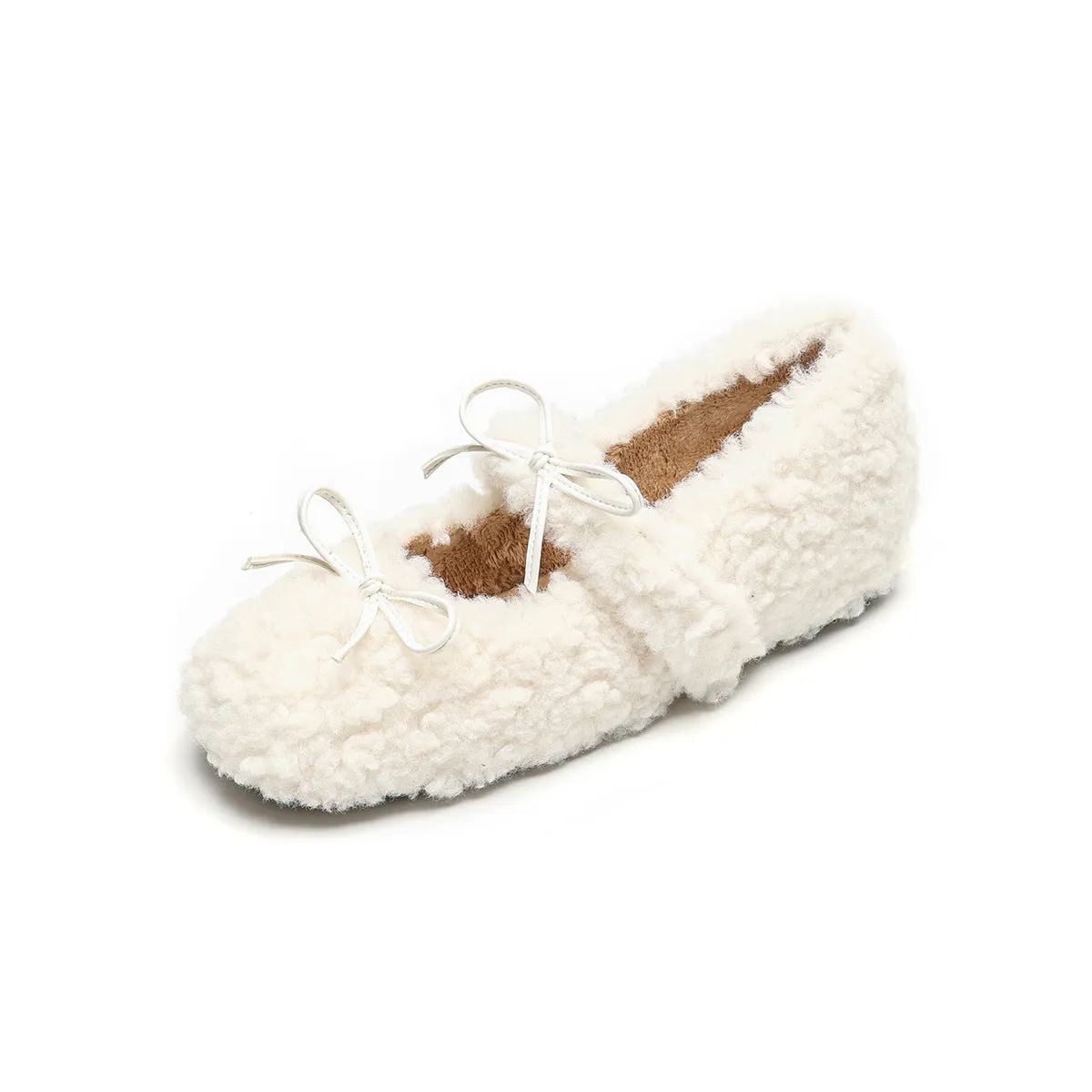 Faux Lamb's Wool Women's Winter Bowknot Inner Higher Fluffy Flat Mary Jane Shoes