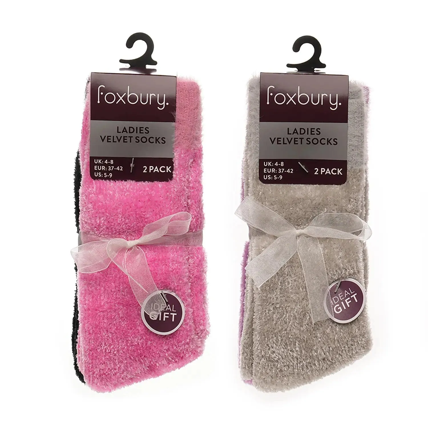 Foxbury Ladies Velvet Socks Pack of 2 Pairs Super Soft Size UK 4-8