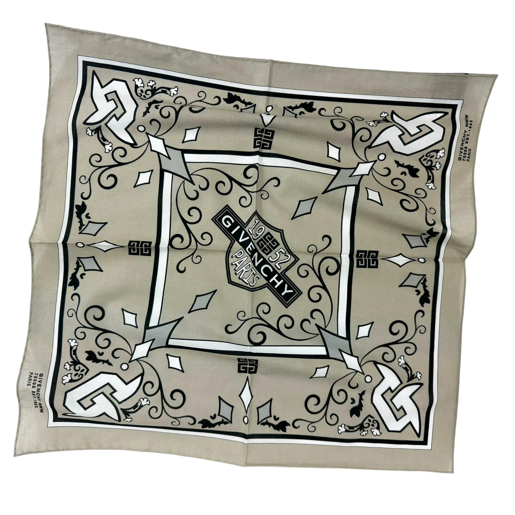 Givenchy Small Scarf Paris 1952 Khaki Green - Cotton Square Bandana SALE