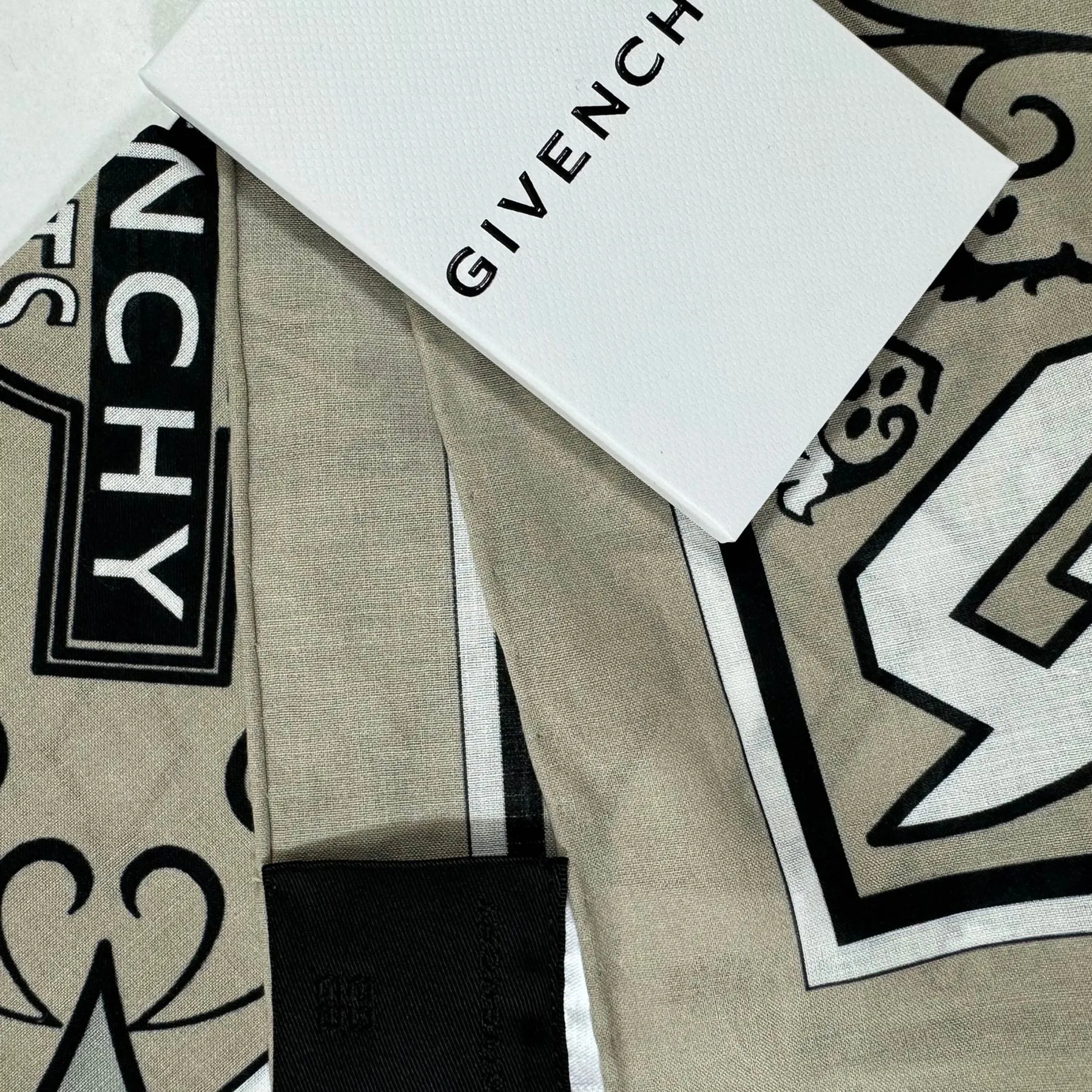 Givenchy Small Scarf Paris 1952 Khaki Green - Cotton Square Bandana SALE