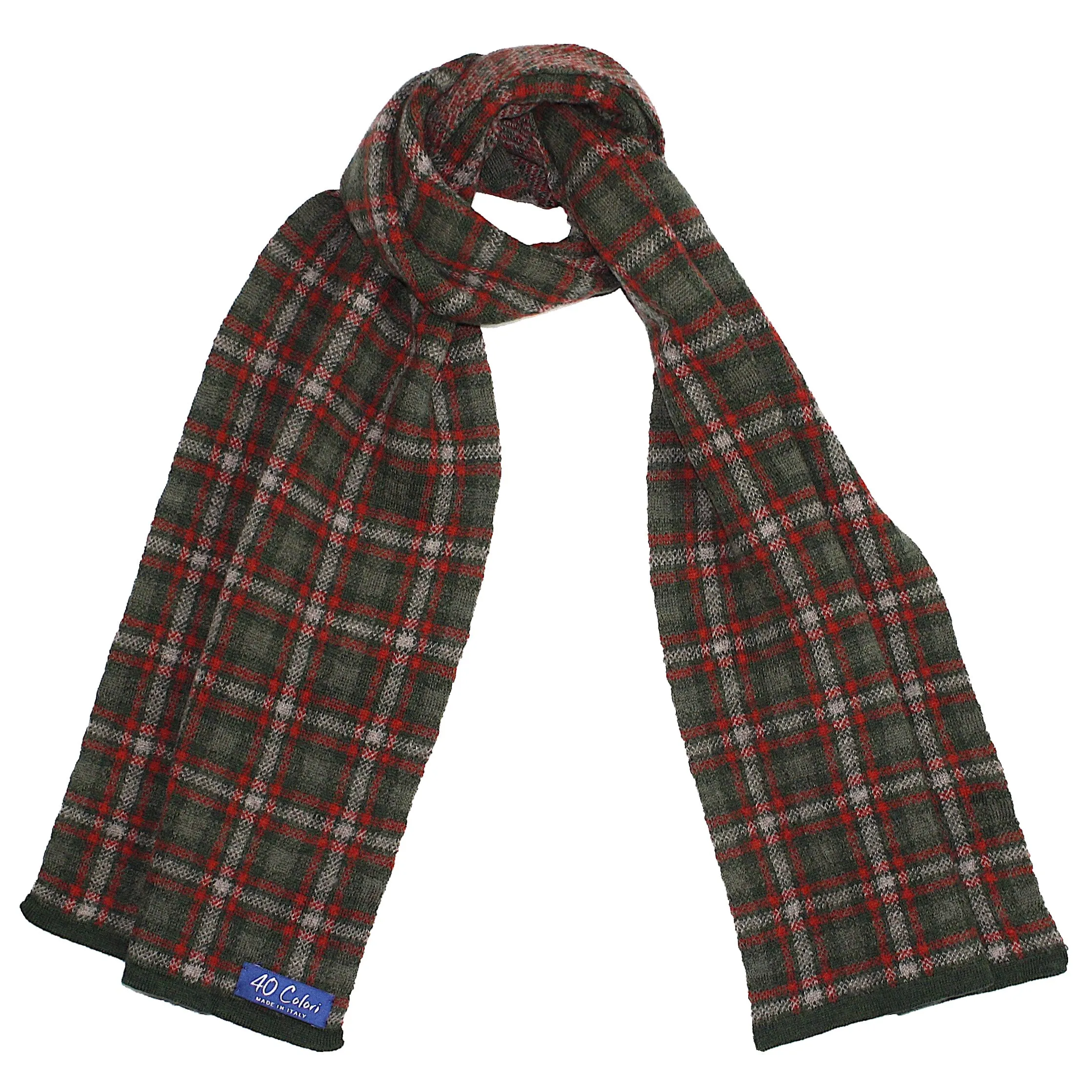 Green / Red Tartan Plaid Merino Wool Scarf by 40 Colori (Exclusive)