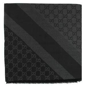 Gucci Scarf Gray GG Pattern - Extra Large 55 Inch Square Wool Silk Jacquard Shawl