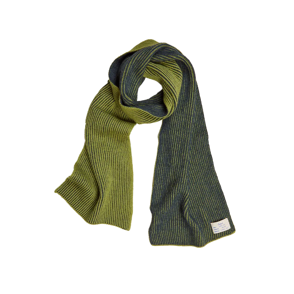 Knitted Merino Scarf - Green/Navy