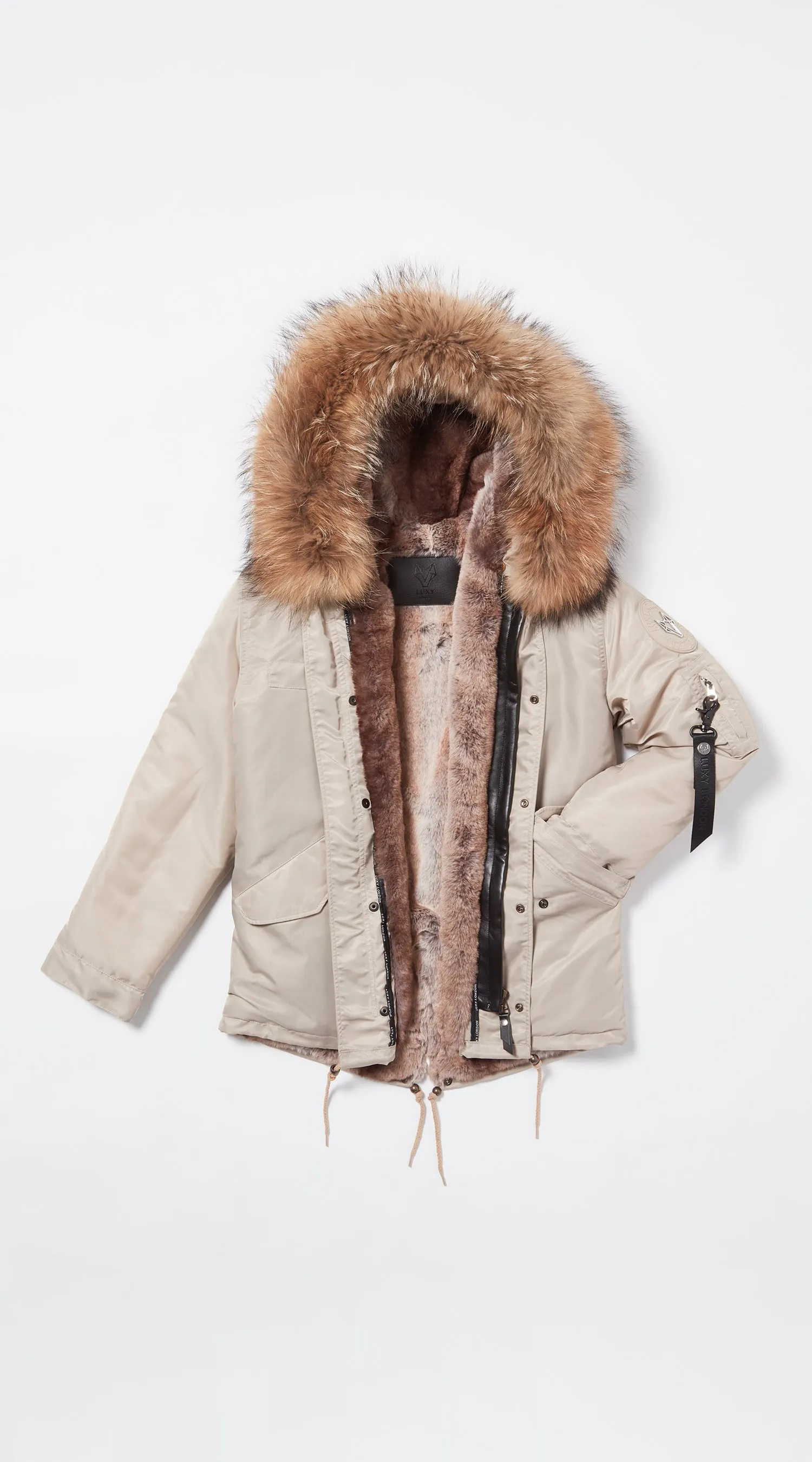 Mens Nude Water-Repellent Luxy Fur Parka - Natural