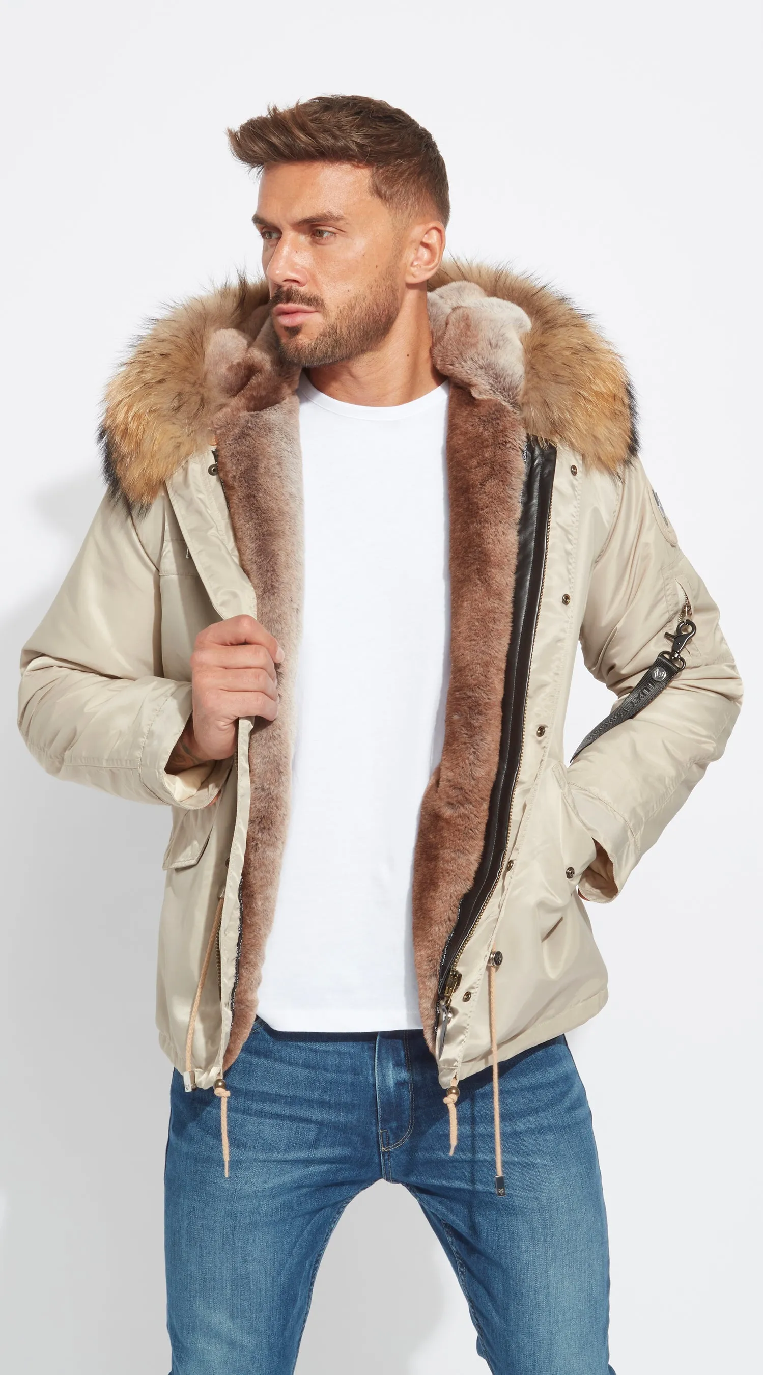 Mens Nude Water-Repellent Luxy Fur Parka - Natural