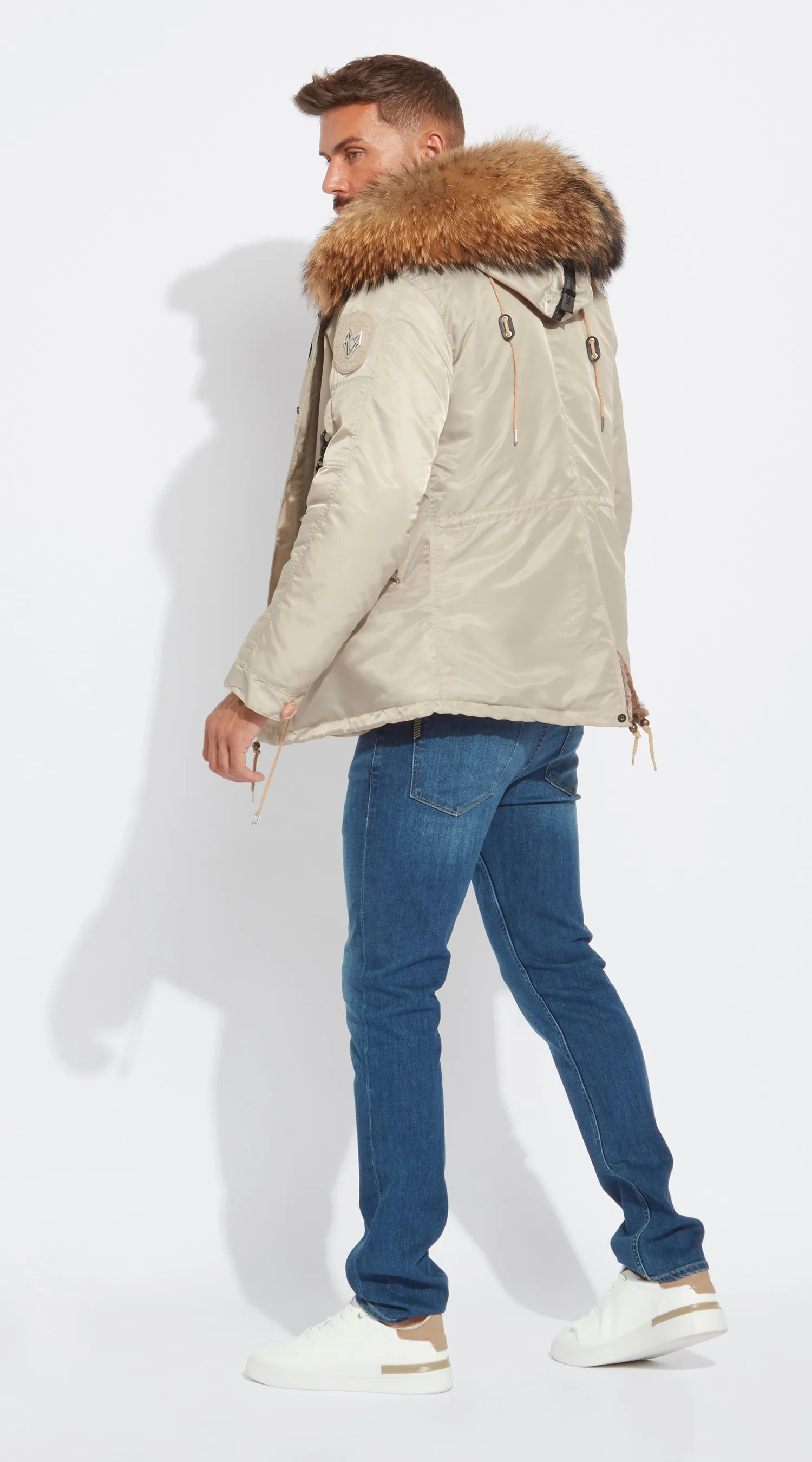 Mens Nude Water-Repellent Luxy Fur Parka - Natural