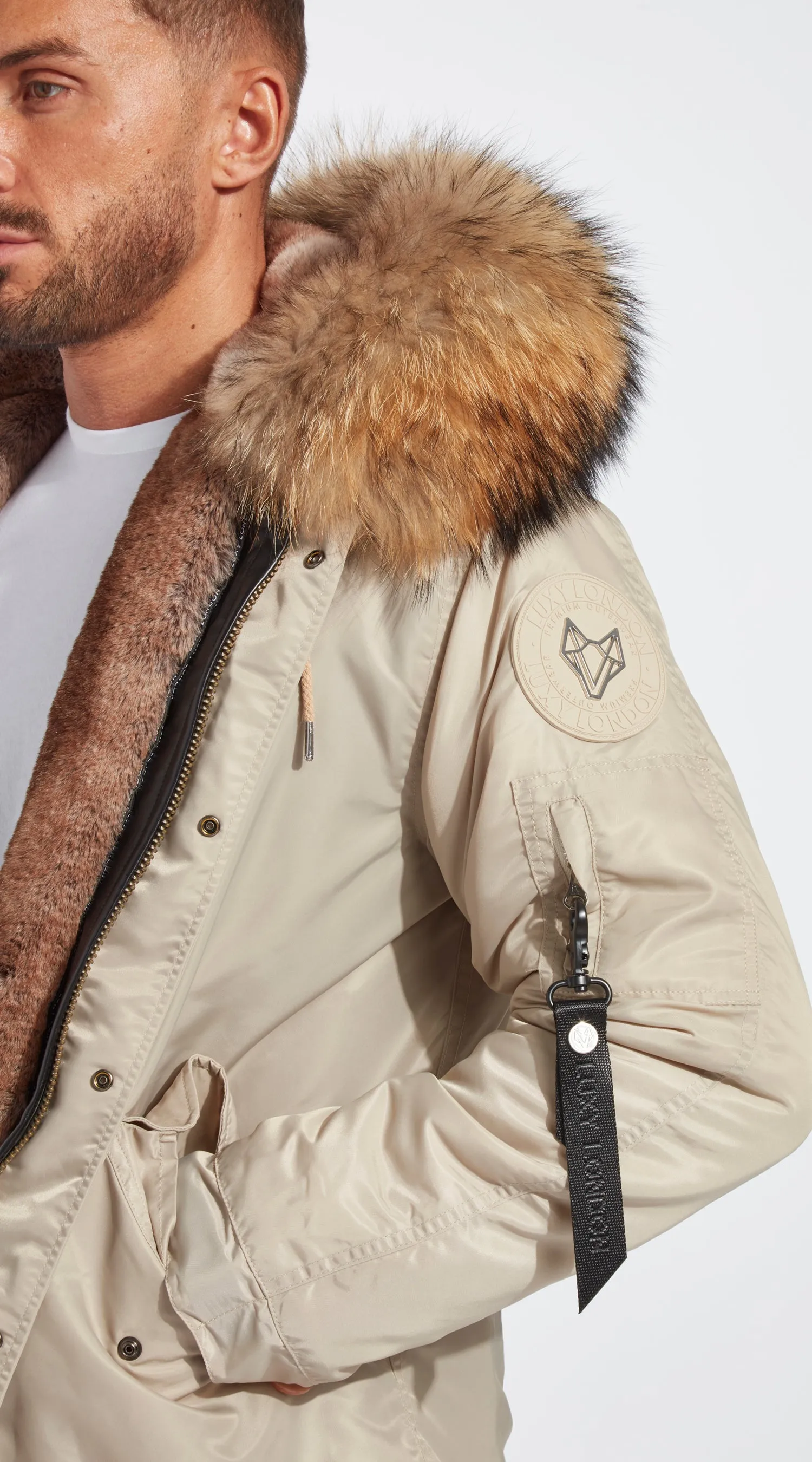 Mens Nude Water-Repellent Luxy Fur Parka - Natural