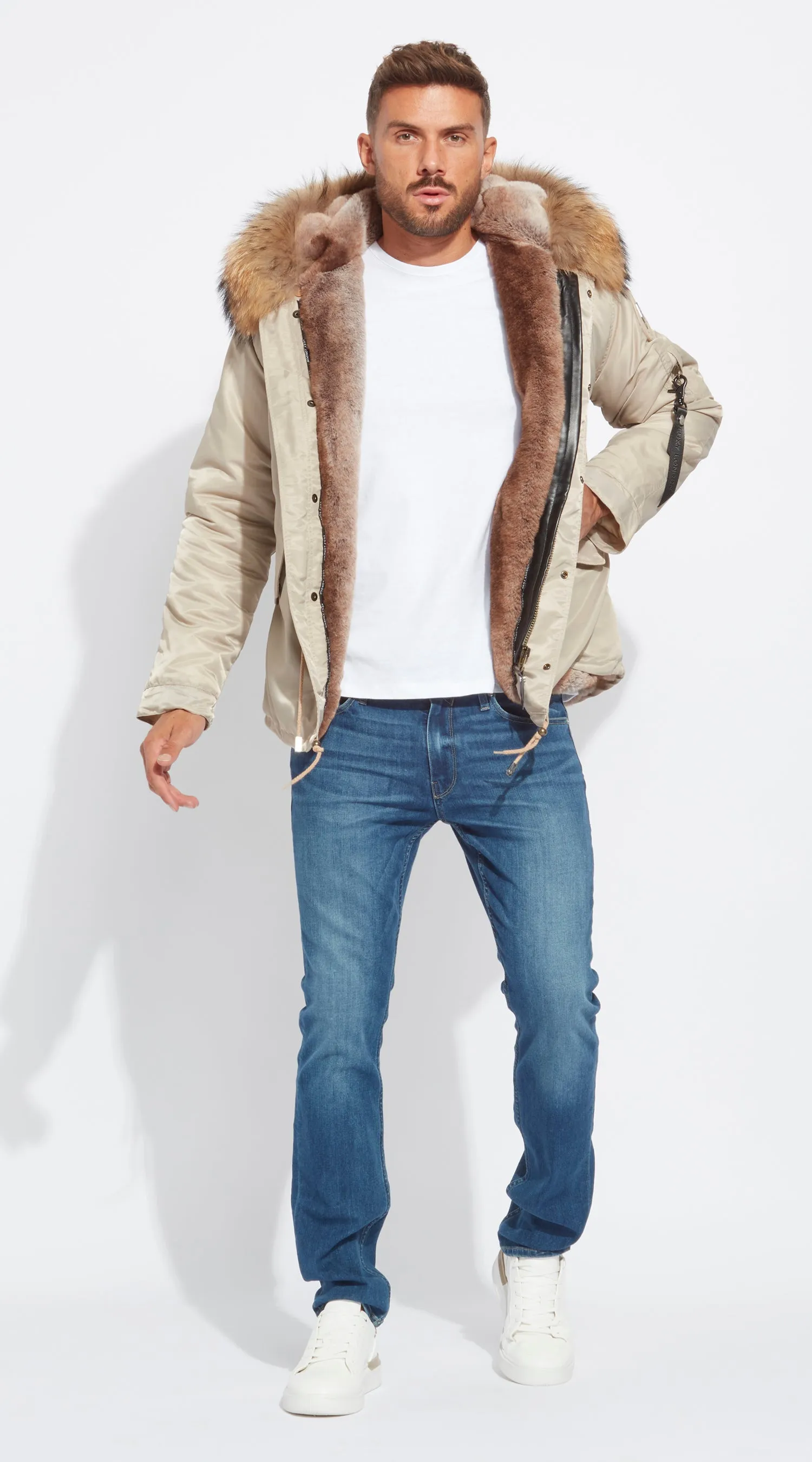 Mens Nude Water-Repellent Luxy Fur Parka - Natural