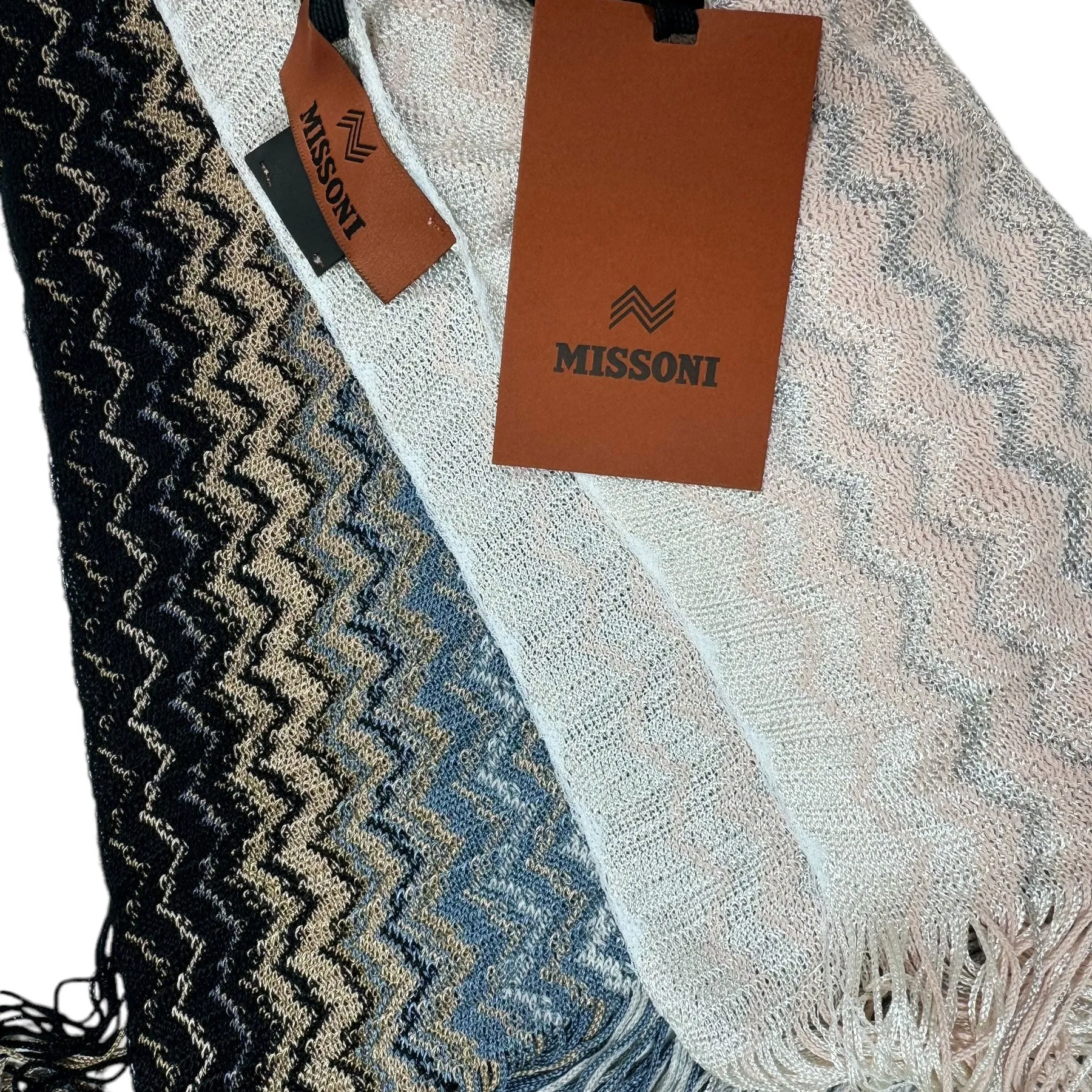 Missoni Scarf Gray Light Pink Zig Zag Pattern - Women Designer Shawl