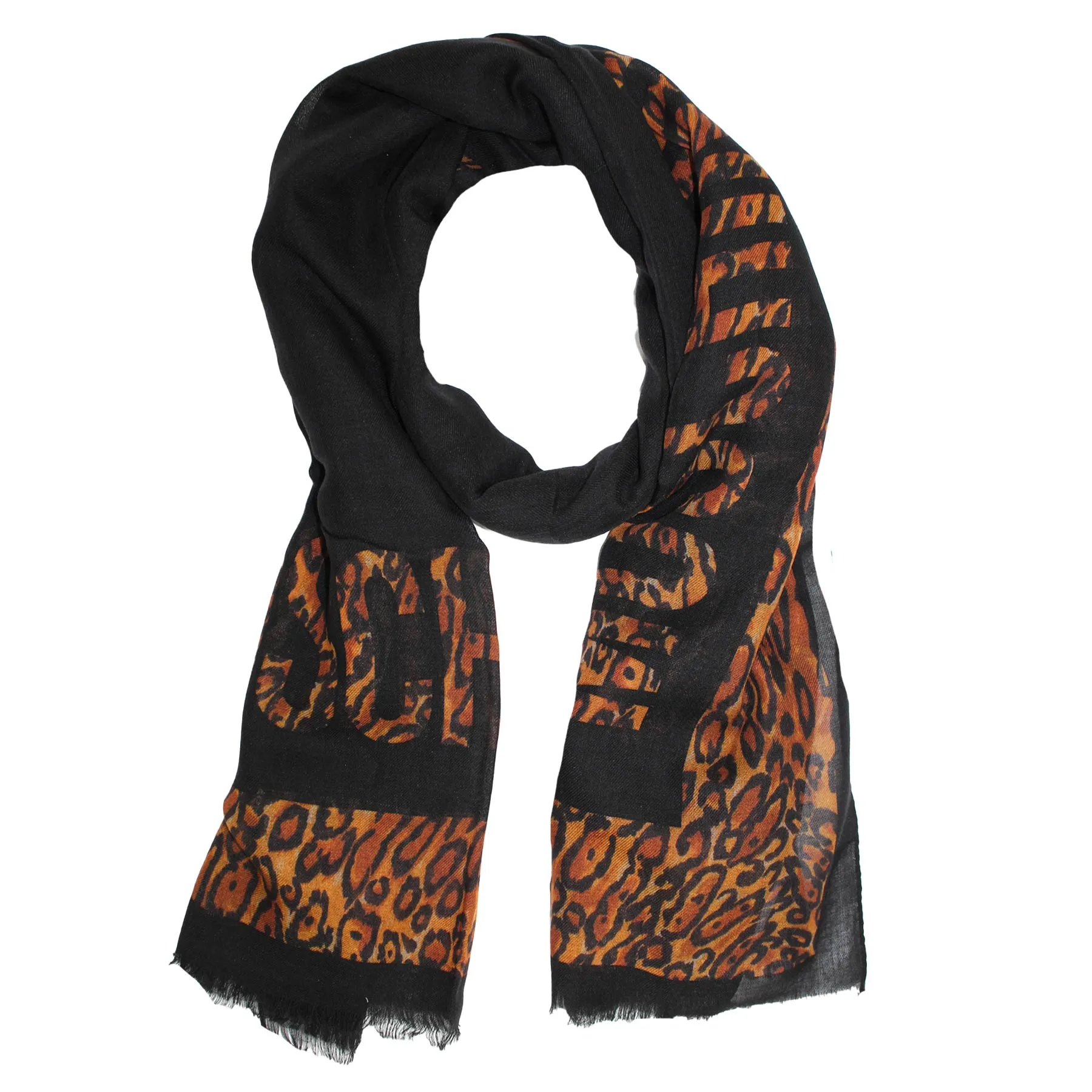 Moschino Scarf Black Logo Leopard Design - Large Wool Silk Shawl FINAL SALE