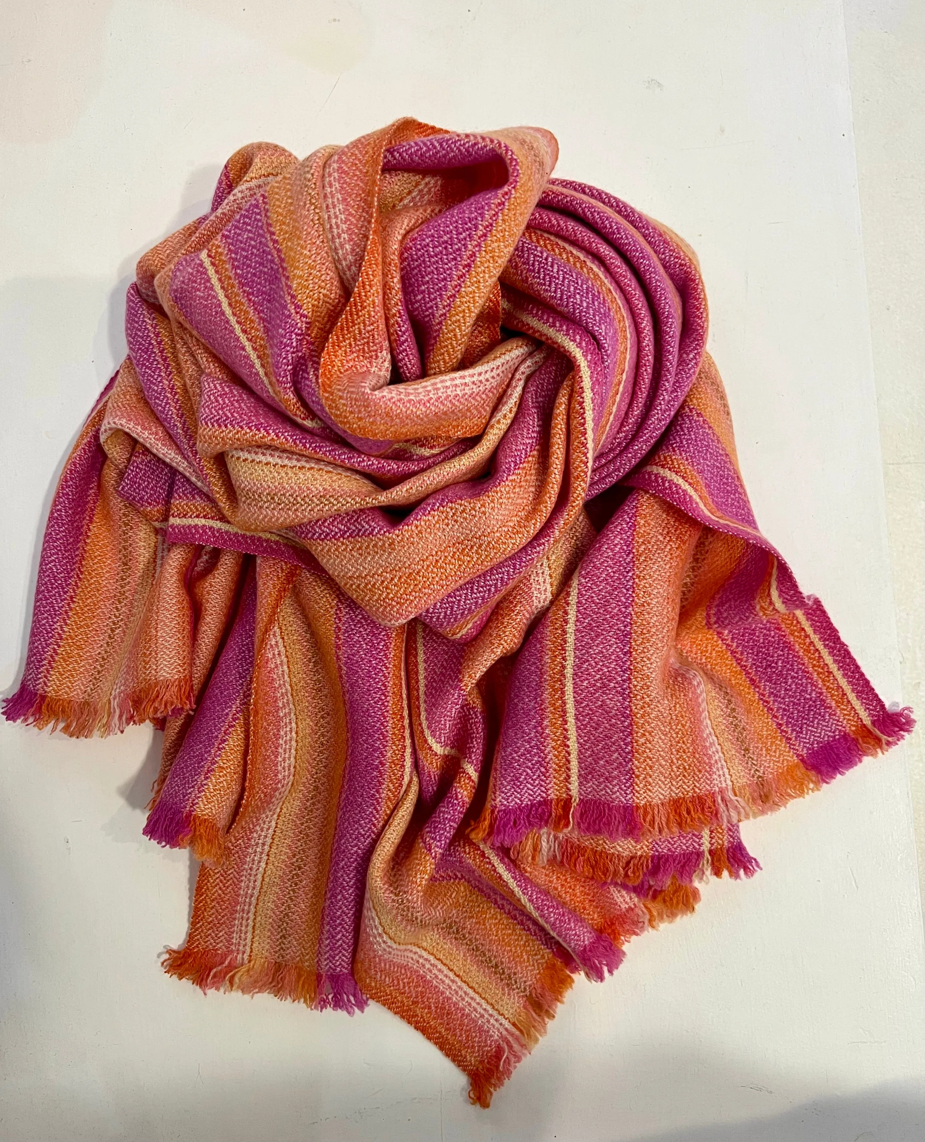 Mouleta Orange & Pink Cashmere Stripe Scarf