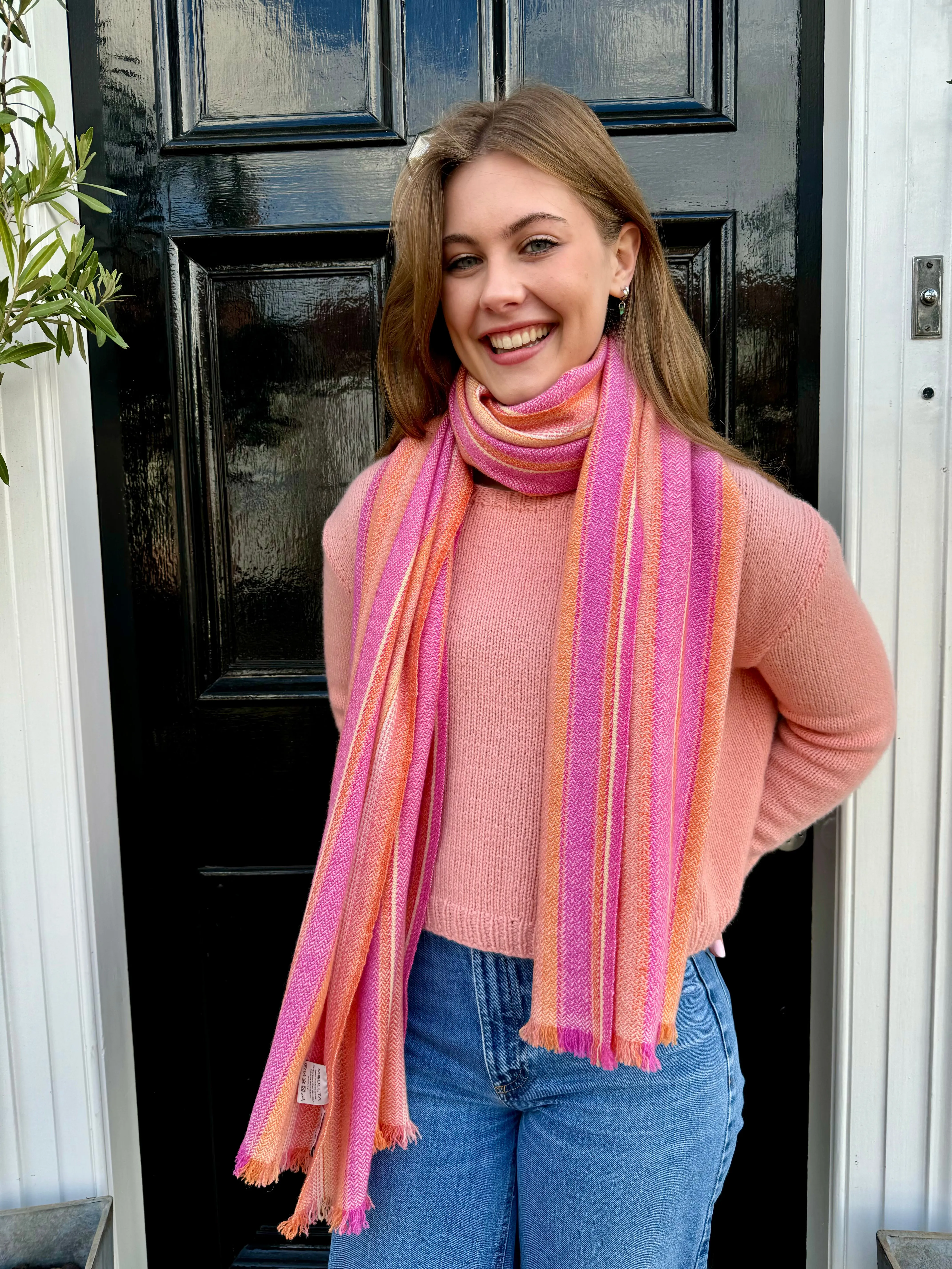 Mouleta Orange & Pink Cashmere Stripe Scarf