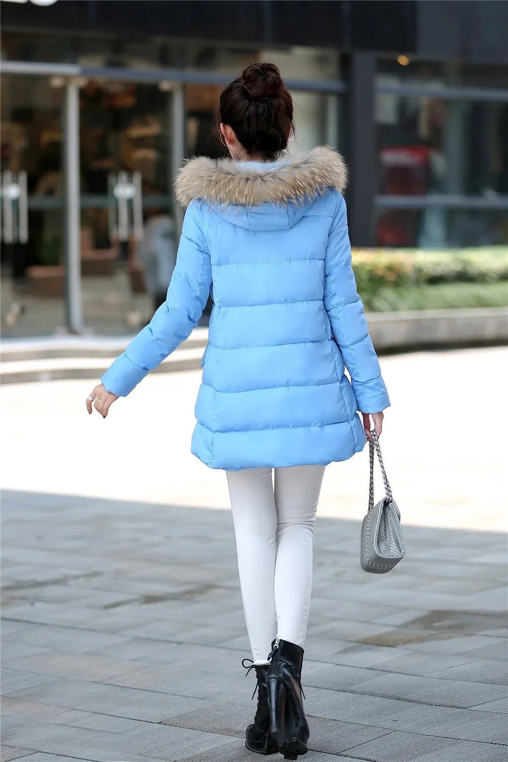 Winter jacket women The new winter women's fur collar pocket long section down jacket coat solid color coat