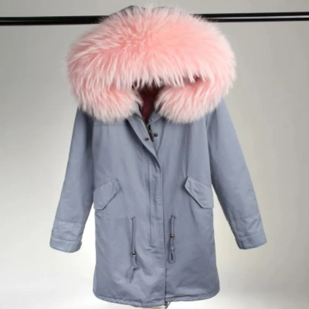 Women's Winter Casual Hooded Thick Long Parka With Raccoon Fur