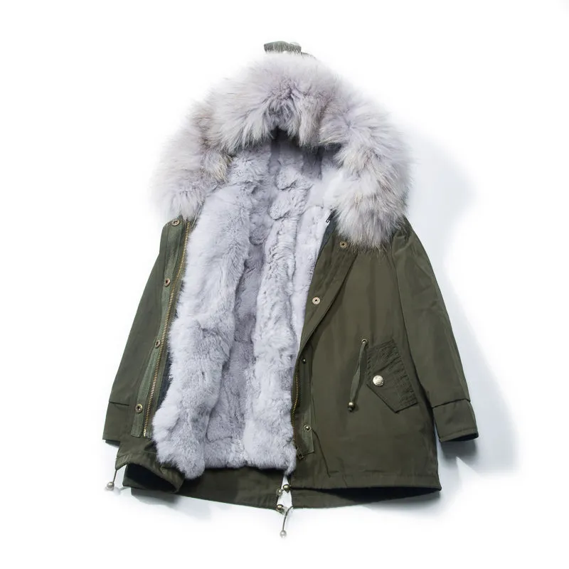 Women's Winter Casual Hooded Warm Short Parka With Raccoon Fur