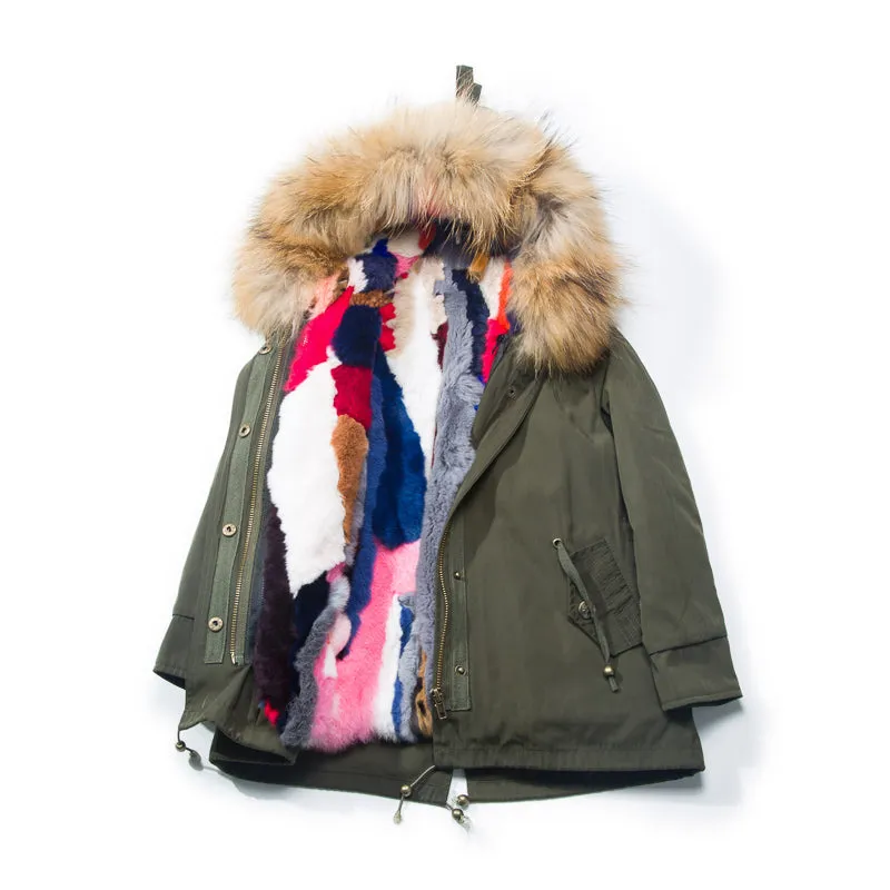 Women's Winter Casual Hooded Warm Short Parka With Raccoon Fur