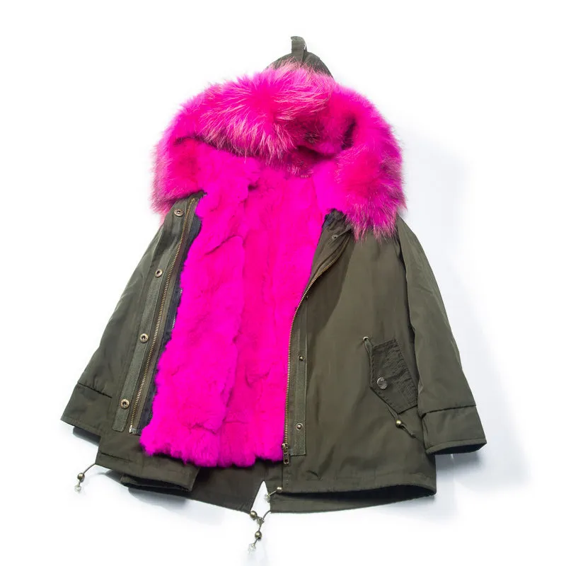 Women's Winter Casual Hooded Warm Short Parka With Raccoon Fur