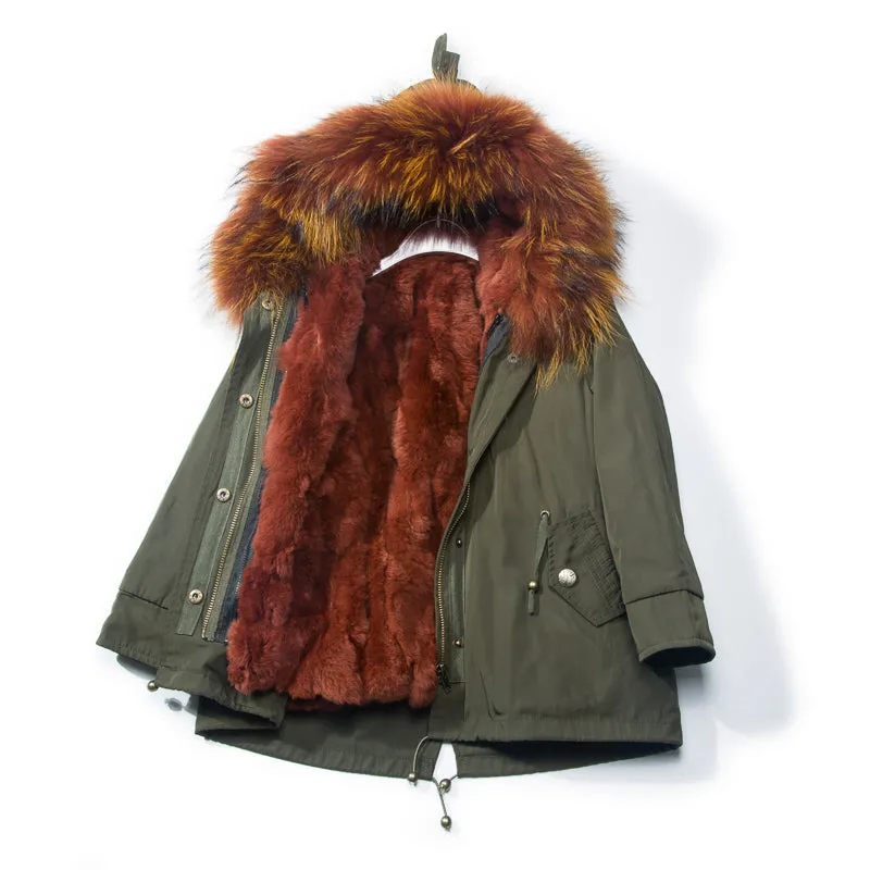 Women's Winter Casual Hooded Warm Short Parka With Raccoon Fur