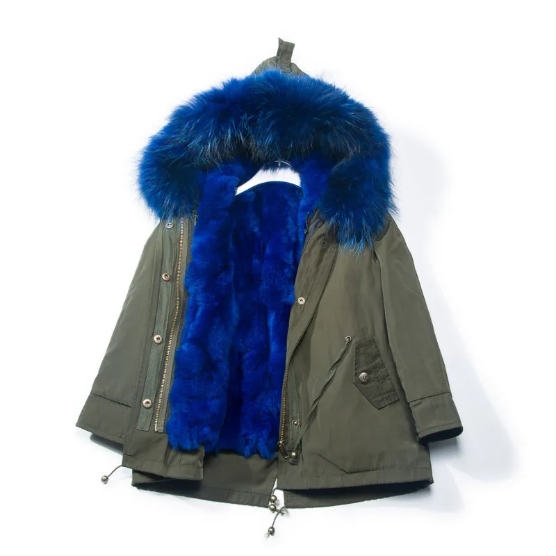 Women's Winter Casual Hooded Warm Short Parka With Raccoon Fur