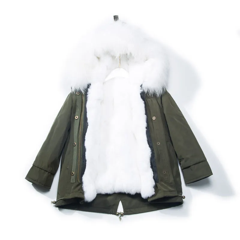 Women's Winter Casual Hooded Warm Short Parka With Raccoon Fur