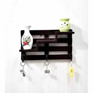 Wooden Wall Mounted Vintage Retro Rack with 3 Hinging Hooks