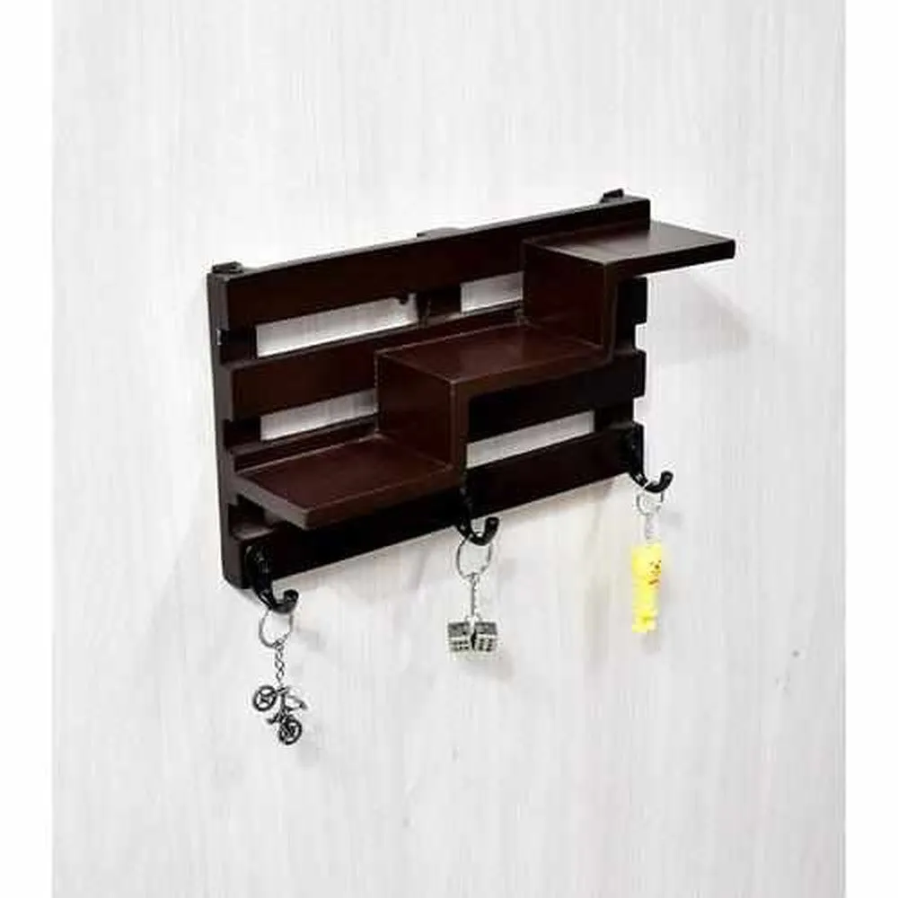 Wooden Wall Mounted Vintage Retro Rack with 3 Hinging Hooks