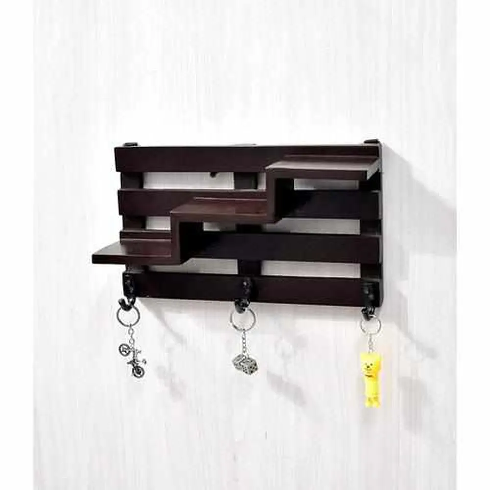 Wooden Wall Mounted Vintage Retro Rack with 3 Hinging Hooks