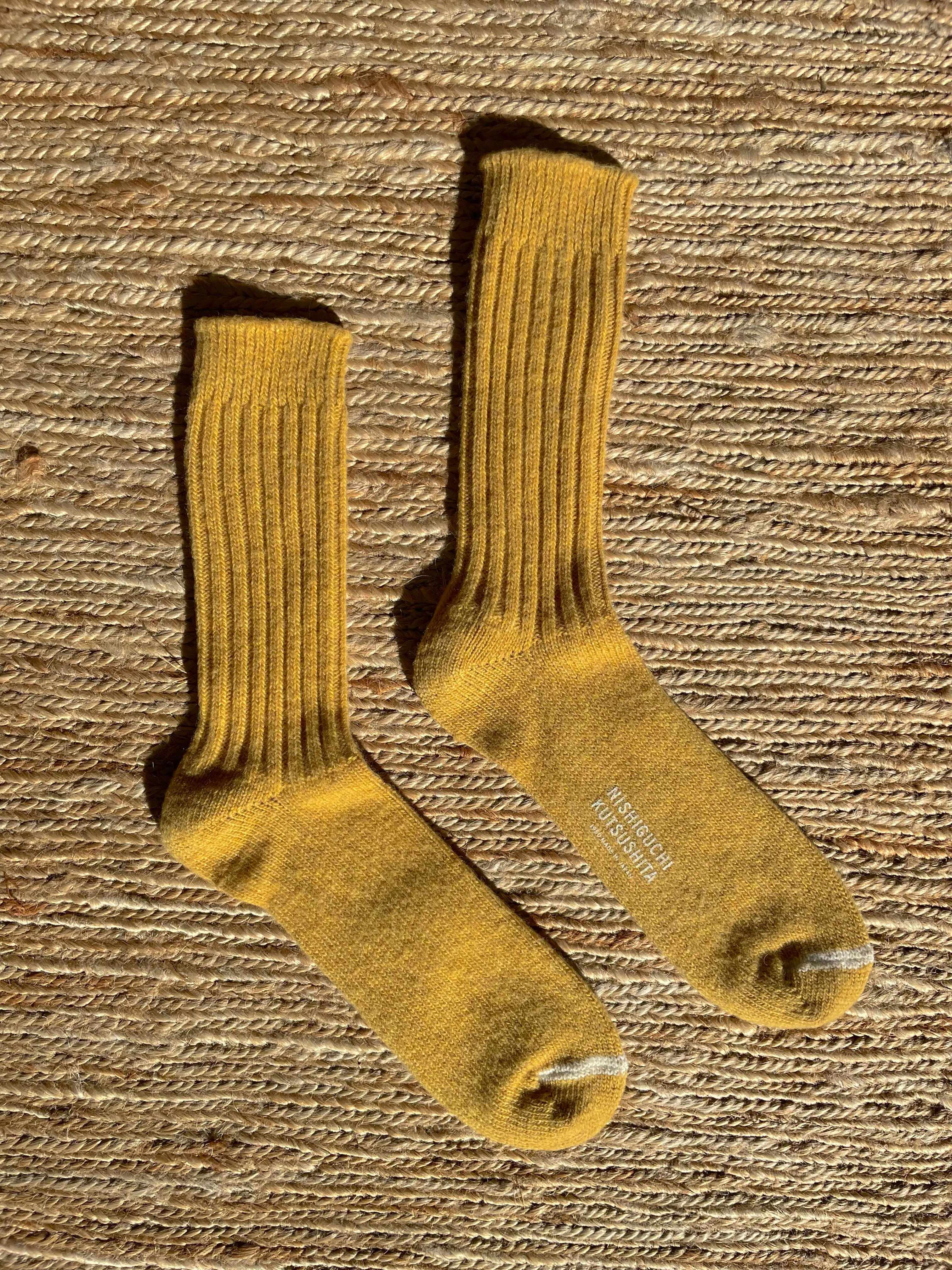 Wool Ribbed Socks in Mustard Yellow